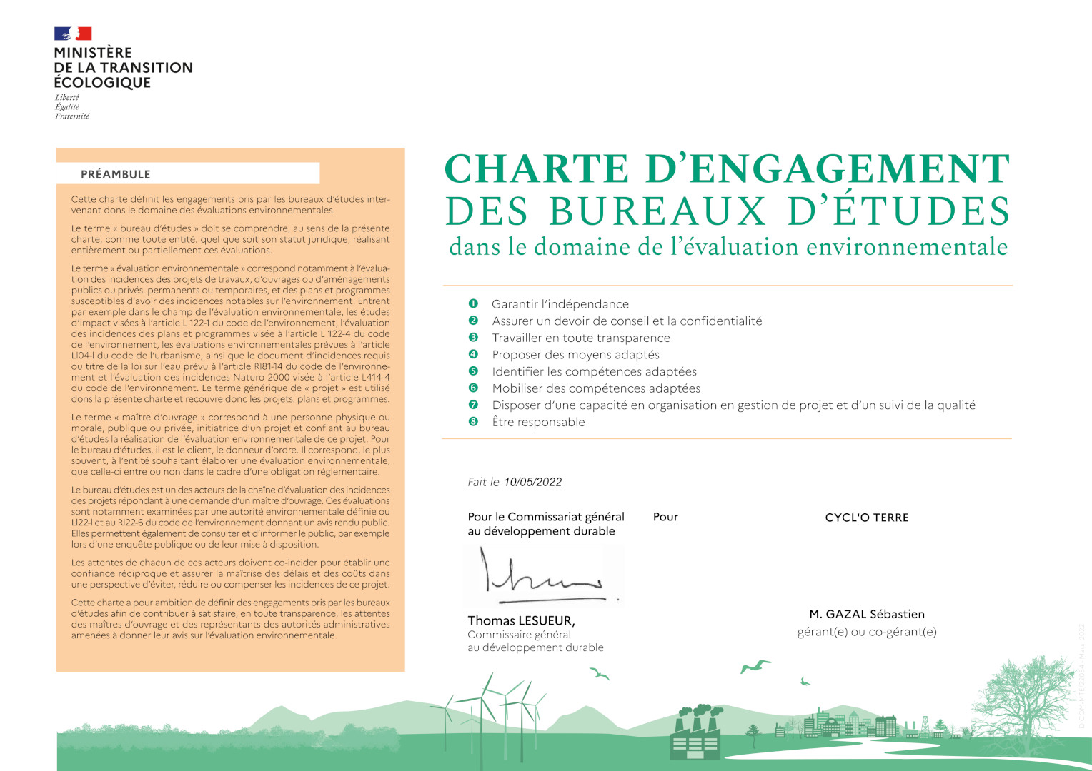 Bureau d etudes environnement CYCL O TERRE Charte engagement évaluation environnementale